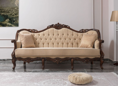 Three Seater Sofa 3 Seat Fabric Sofa Upholstered Sofa Beige Fabric Chesterfield 235cm